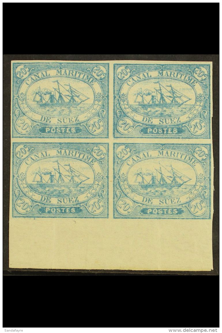 SUEZ CANAL COMPANY 1868 20c Blue, SG 3, Fine Mint Marginal Block Of 4 (Positions 99-100 / 111-112, Bearing... - Other & Unclassified