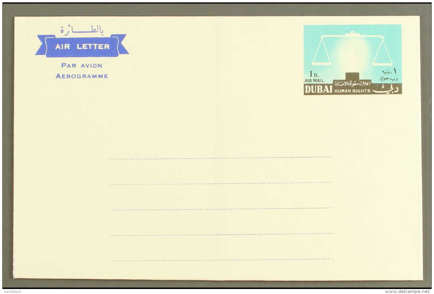 AIRLETTER 1964 1R Human Rights, Unissued, With MISSING FLAME VARIETY, Unused, Clean &amp; Very Fine, Ex Lorenzo.... - Dubai