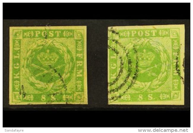 1854-57 8s Yellow-green Dotted Spandrels (SG 12, Michel 5, Facit 5a), Two Fine Used Examples With Different... - Autres & Non Classés