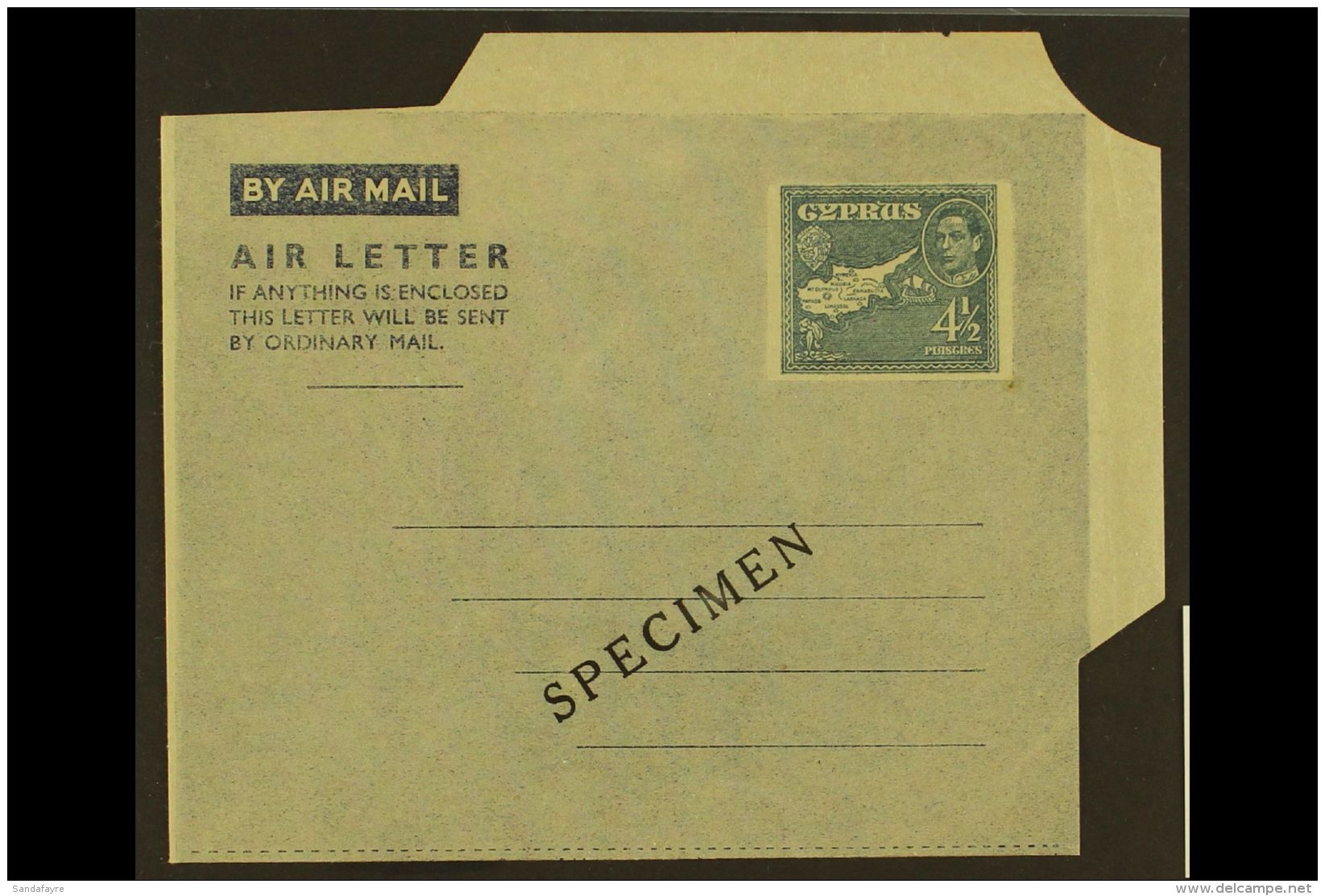 1946 4&frac12;p Grey-blue On Grey Aerogramme With "SPECIMEN Overprint (Kessler 1 S, H&amp;G 1var), Fine Unused,... - Otros & Sin Clasificación