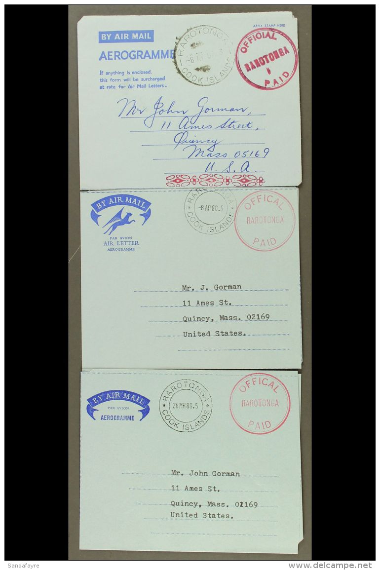 1967-1980 Three Different Formula Aerogrammes With Red "OFFICIAL PAID RAROTONGA" Circular Postmarks And... - Cook