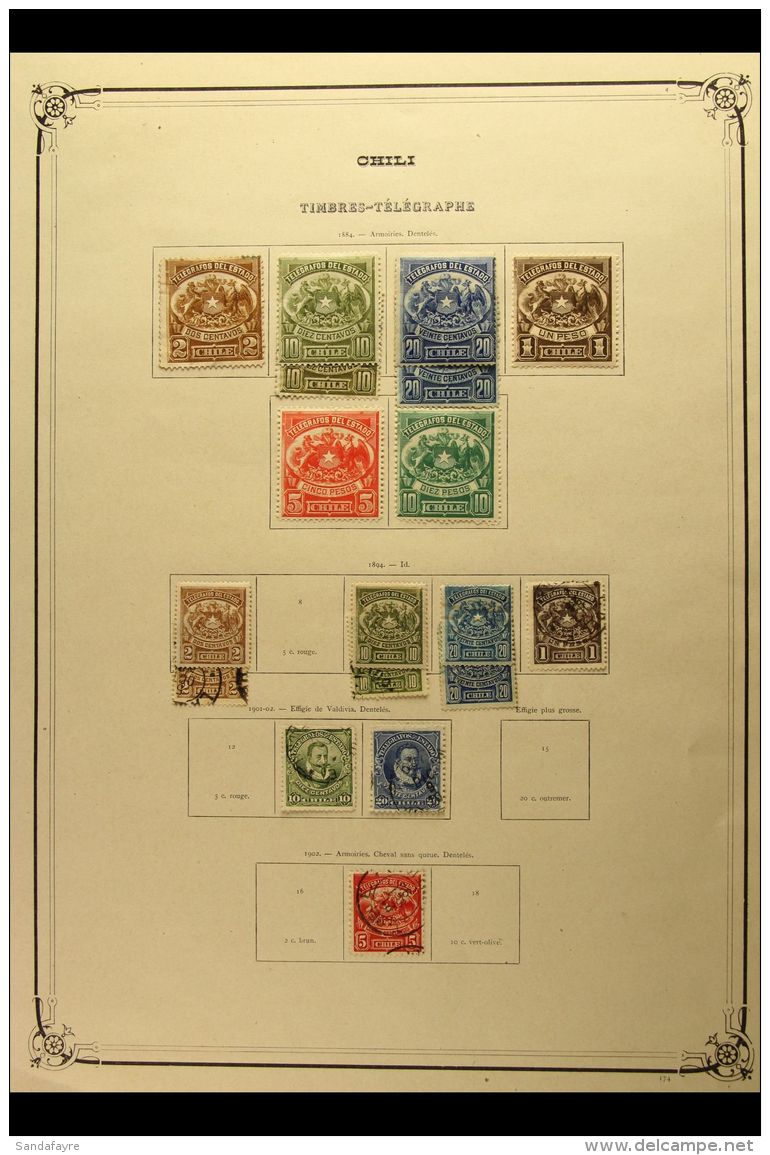 TELEGRAPHS 1884-1902 Mint &amp; Used Collection On A Printed Page. Inc 1884 Set Mint To 10 Peso. Useful Selection... - Chile