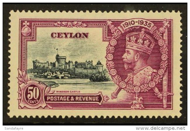 1935 50c Slate And Purple Silver Jubilee With DOT BY FLAGSTAFF Variety, SG 382h, Very Fine Mint. For More Images,... - Ceylan (...-1947)