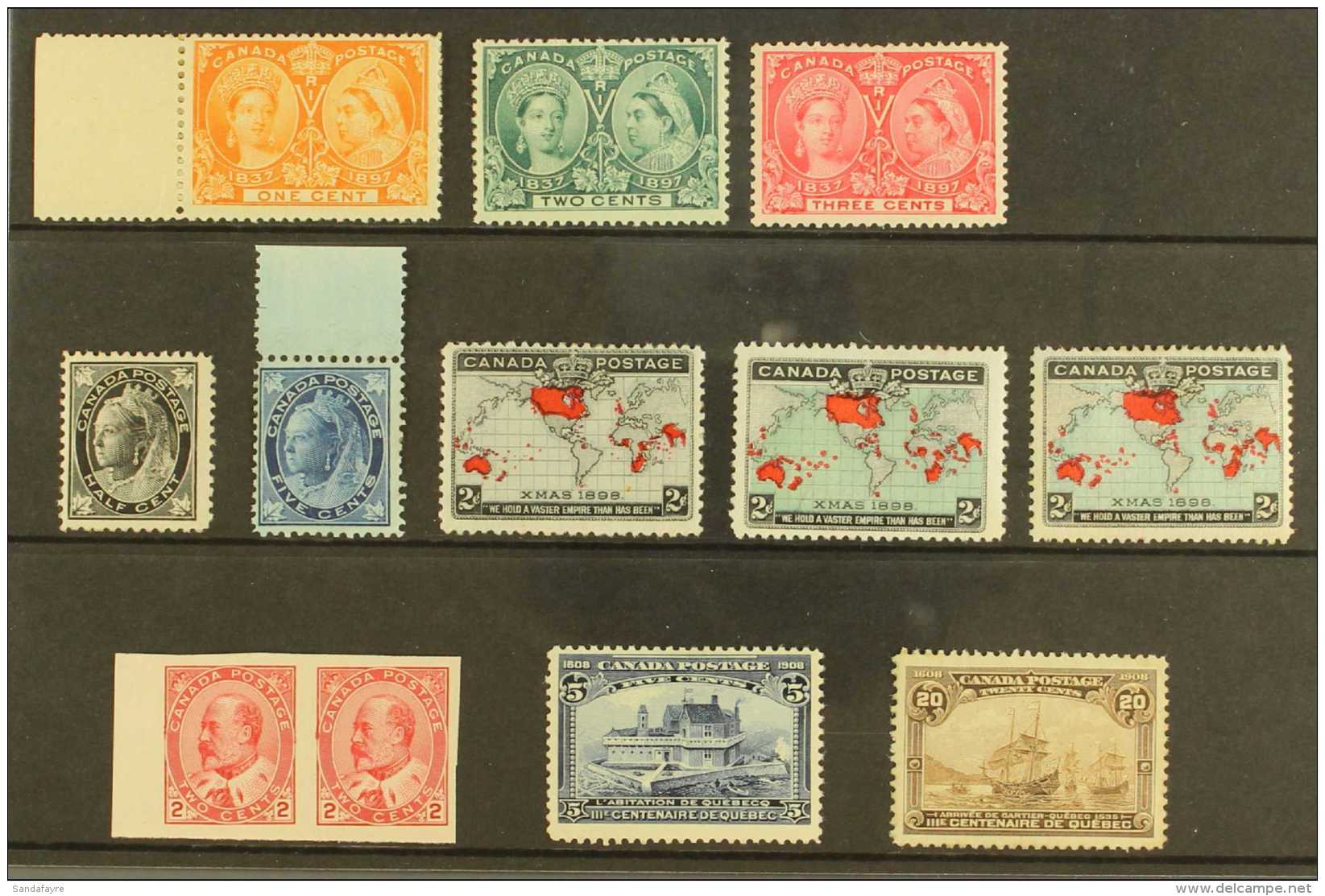 1897-1908 QV &amp; KEVII MINT SELECTION On A Stock Card. Includes 1897 1c, 2c &amp; 3c Jubilee (1c &amp; 2c... - Autres & Non Classés
