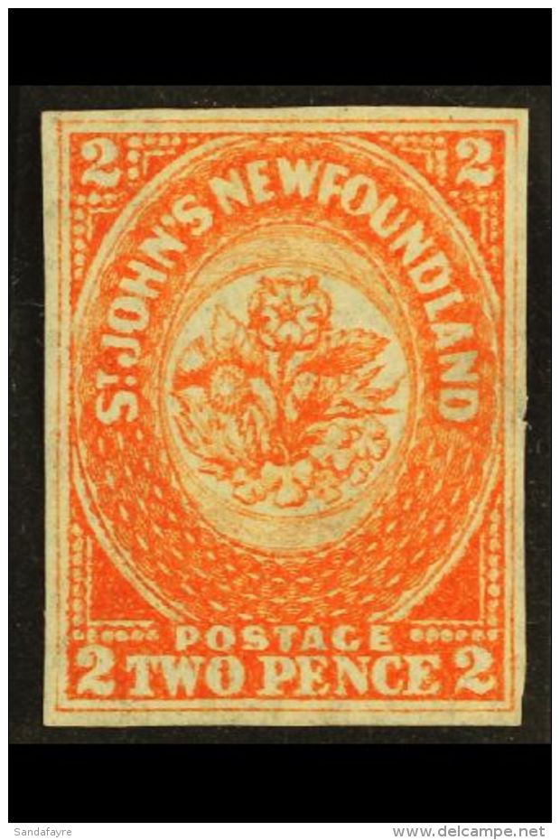 1860 2d Orange-vermilion, Imperf, On Medium Hand Made Paper, SG 10, Unused, A Lovely Stamp With Good Margins All... - Other & Unclassified