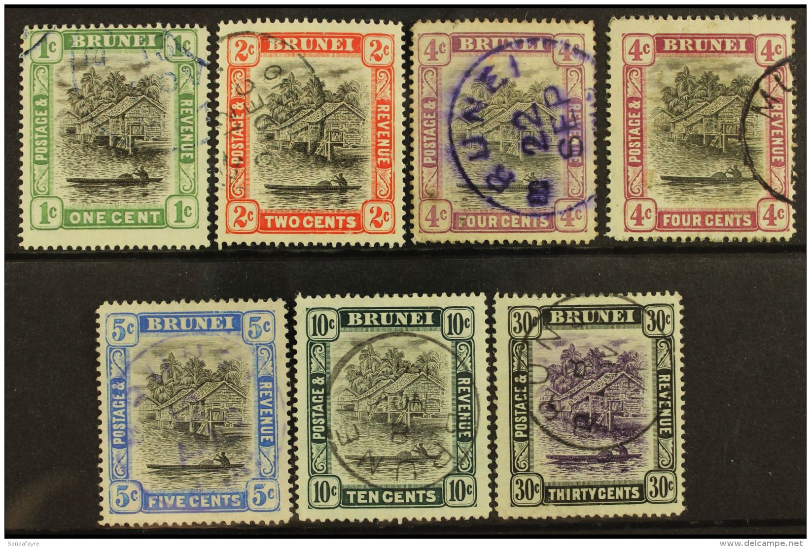 1907-10 1c, 2c, Both 4c Shades, 5c, 10c And 30c, Fine Cds Used. (7) For More Images, Please Visit... - Brunei (...-1984)