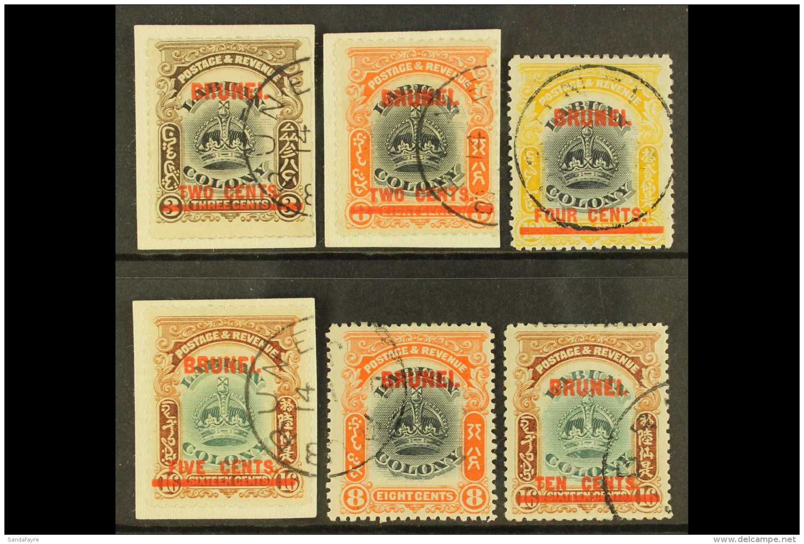 1906 Overprinted 2c On 3c, 2c On 8c, 4c On 12c, 5c On 16c, 8c And 10c On 16c, Between SG 12/18, Fine Cds Used. (6)... - Brunei (...-1984)
