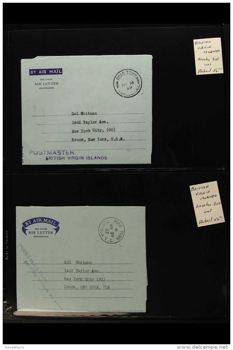 OFFICIAL AEROGRAMMES 1959 And 1962 Stampless (different) Air Letters Addressed To New York, Each With "POSTMASTER... - Iles Vièrges Britanniques