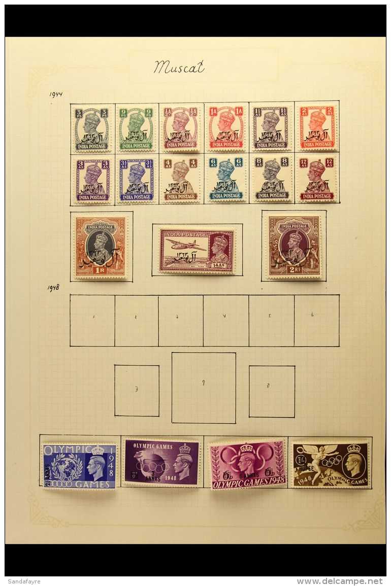 1944-1960 FINE MINT COLLECTION On Pages, ALL DIFFERENT, Inc Muscat 1944 Opts Both Sets, Br PA In Eastern Arabia... - Bahrain (...-1965)