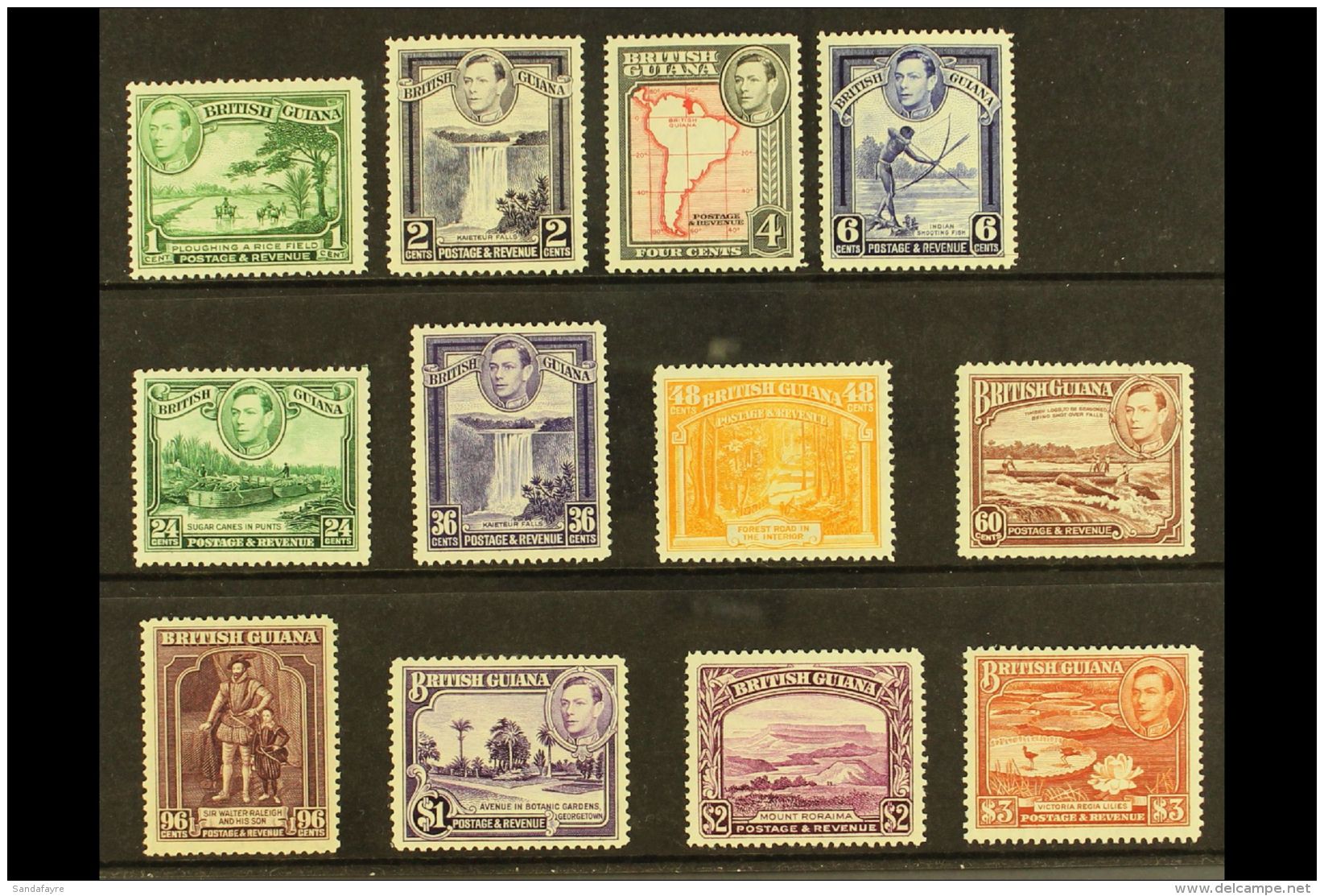 1938-52 Pictorial Set (P12&frac12;), SG 308a/19, Fine Mint (12 Stamps) For More Images, Please Visit... - British Guiana (...-1966)