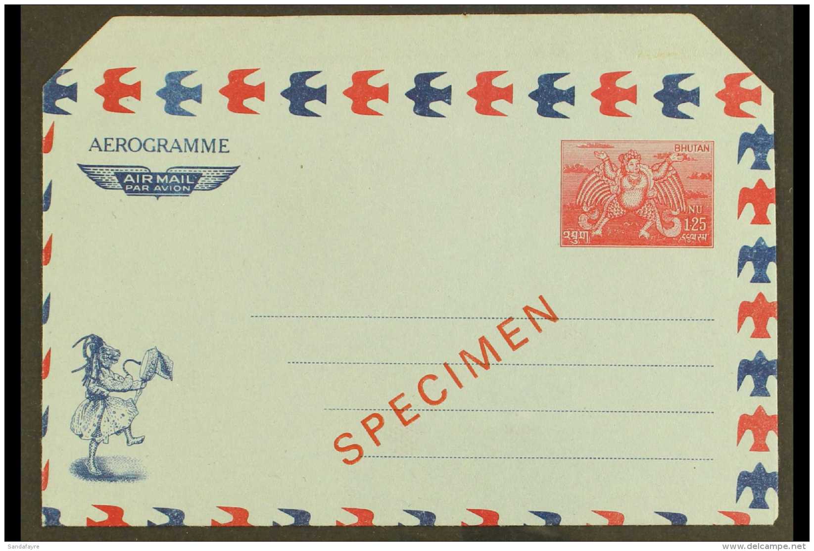 1977 1.25Nu Carmine And Blue Aerogramme Overprinted "SPECIMEN" Very Fine Unused. For More Images, Please Visit... - Bhoutan