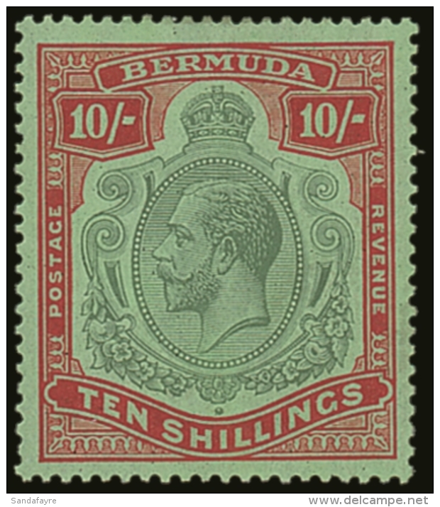 1924-32 10s Green &amp; Red On Pale Emerald, Wmk Script CA, SG 92, Very Fine Mint. For More Images, Please Visit... - Bermuda