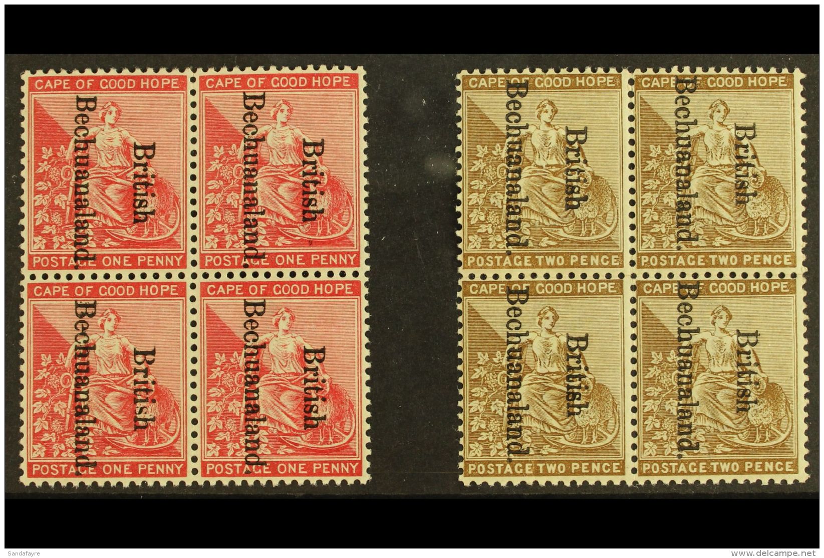 1893 1d Carmine And 2d Bistre Ovptd, SG 38/39, In Very Fine Mint Blocks Of 4. For More Images, Please Visit... - Other & Unclassified