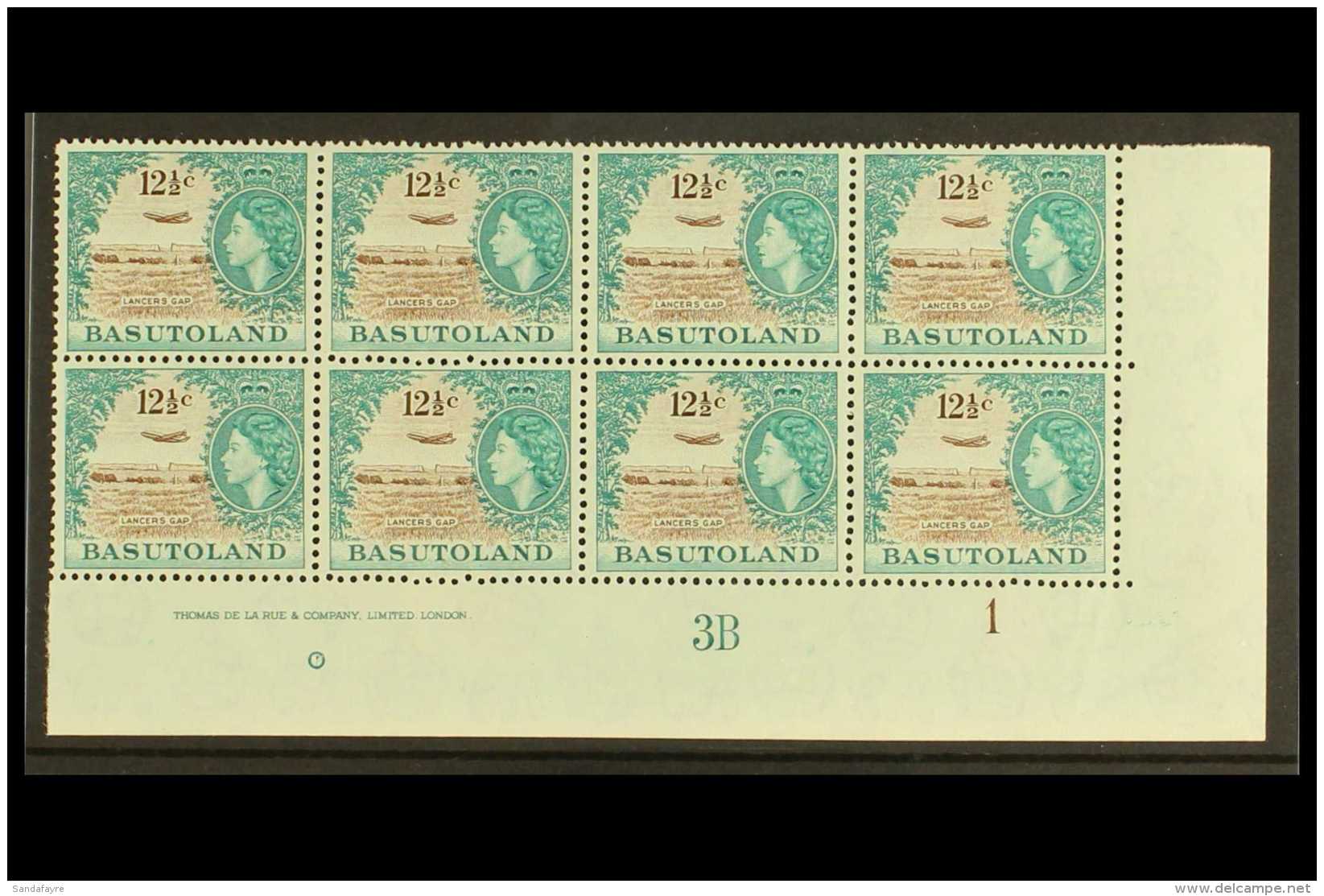 1962 12&frac12;c Brown &amp; Turquoise Green 'Aircraft Over Lancers Gap' Value, SG 76, Block Of 8 From The Lower... - Other & Unclassified