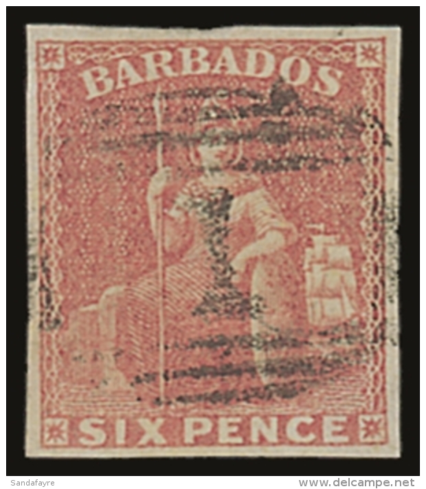 1858 6d Pale Rose Red Britannia, Imperf, SG 11, Very Fine Used With 4 Good Balanced Margins. For More Images,... - Barbades (...-1966)