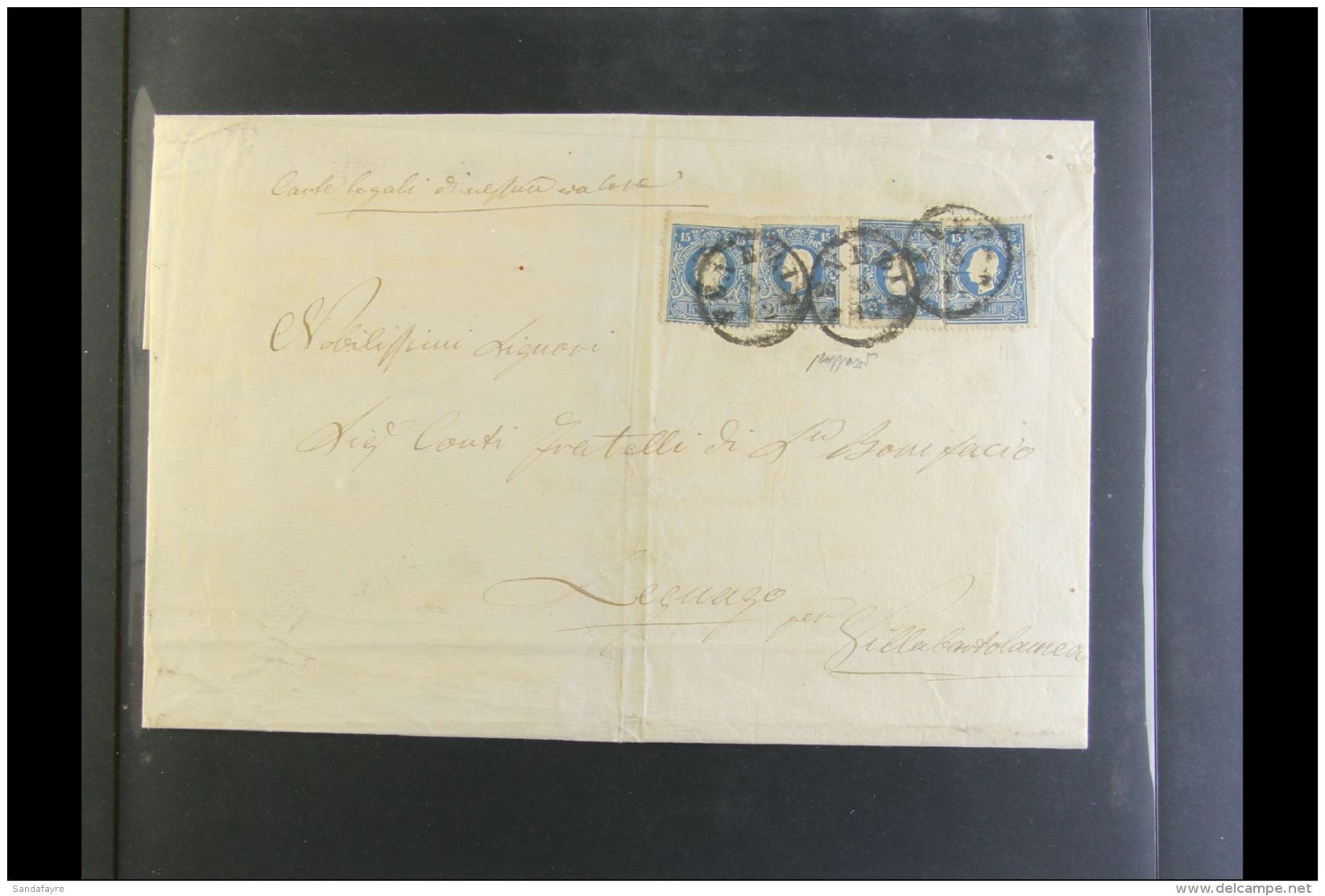 LOMBARDY-VENETIA 1859 Entire Addressed To Legnano, Bearing 1858-62 15s Blue (x4) Type II Stamps (Michel 11 II)... - Autres & Non Classés