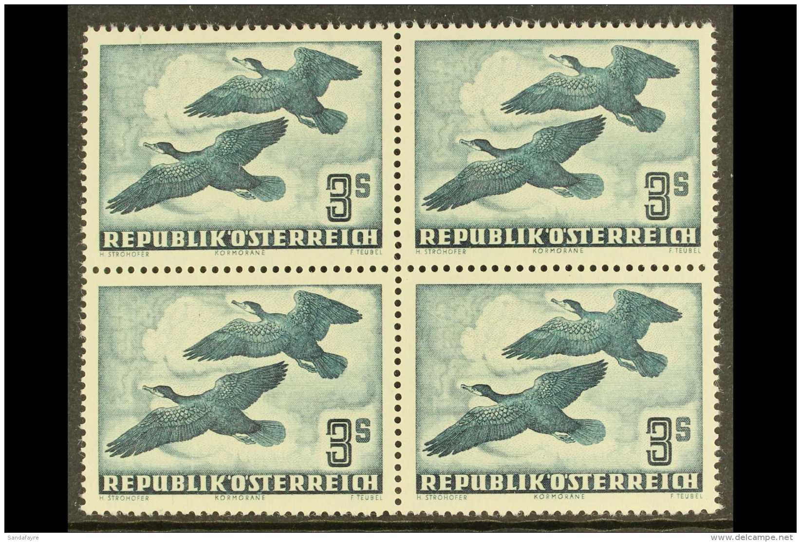 1953 3s Deep Turquoise Bird Airmail Stamp, SG 1218 (Michel 985), Never Hinged Mint BLOCK OF FOUR. Superb (block 4)... - Other & Unclassified