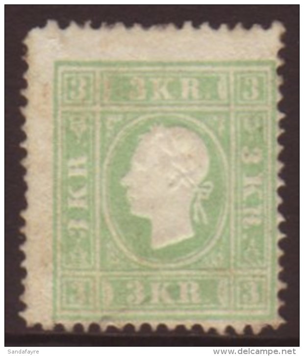 1859 3k Green, SG 24 (Michel 12 II), Mint Part Og, Centered Low Right. Signed Diena With Matl Cert. Cat... - Other & Unclassified