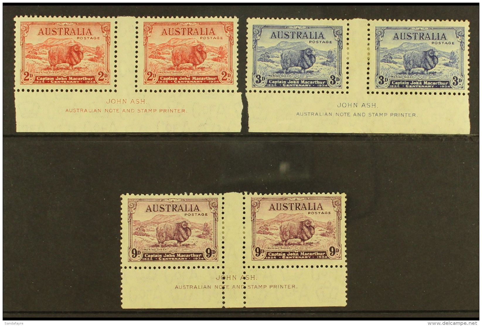 1934 Macarthur Complete Basic Set, SG 150/52, Very Fine Mint ASH IMPRINT PAIRS, Fresh &amp; Attractive. (3 Pairs =... - Other & Unclassified