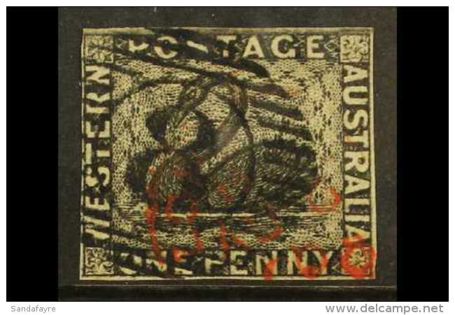 WESTERN 1854 1d Black "Swan" Imperf, SG 1, Very Fine Used With Clear Margins All Round And Neat Barred "8" Cancel.... - Autres & Non Classés