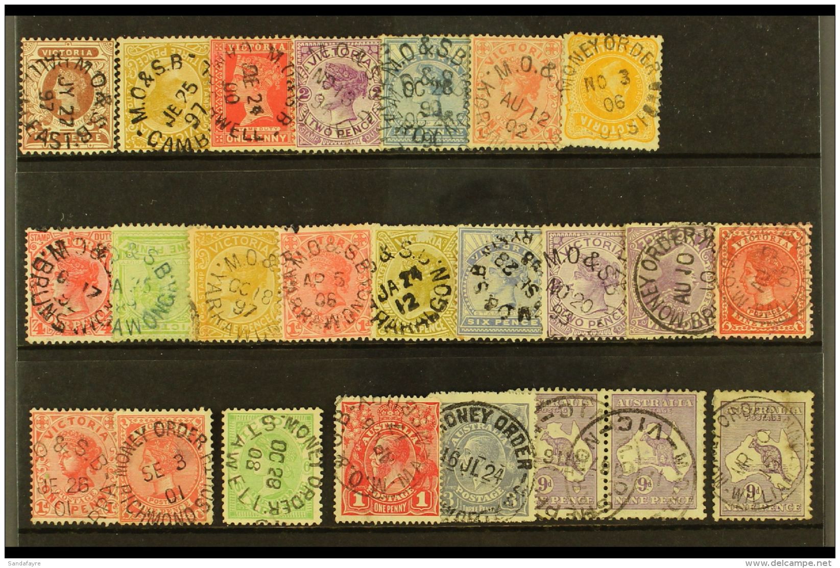 VICTORIA POSTMARKS SELECTION. A Delightful Group Of Issues Bearing "MONEY ORDER &amp; S.B" Cancels. Lovely (24... - Other & Unclassified