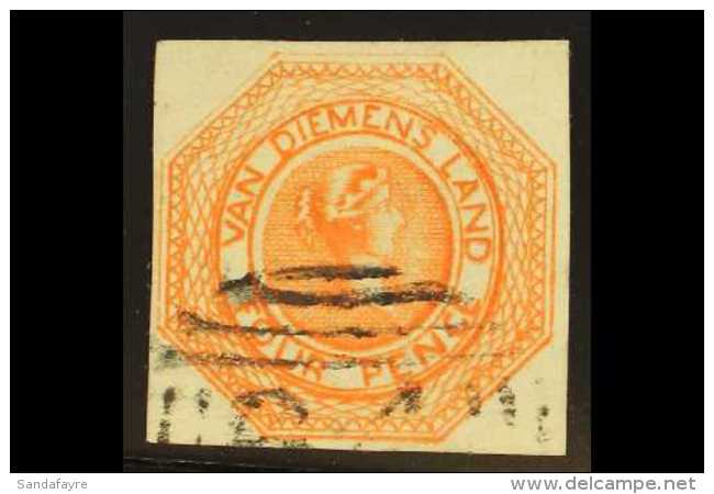 TASMANIA 1853 4d Bright Orange Plate II (earliest Impression), SG 10, SUPERB USED Choice Finest Quality Example... - Other & Unclassified