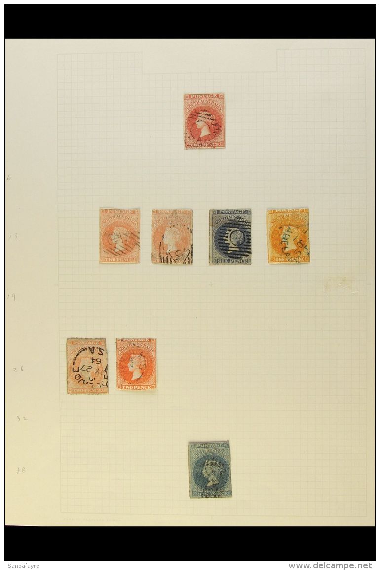 SOUTH AUSTRALIA 1855-1906 FINE USED COLLECTION On Leaves, Inc 1855 2d (4 Margins), 1858-59 2d (x2), 6d &amp; 1s,... - Other & Unclassified