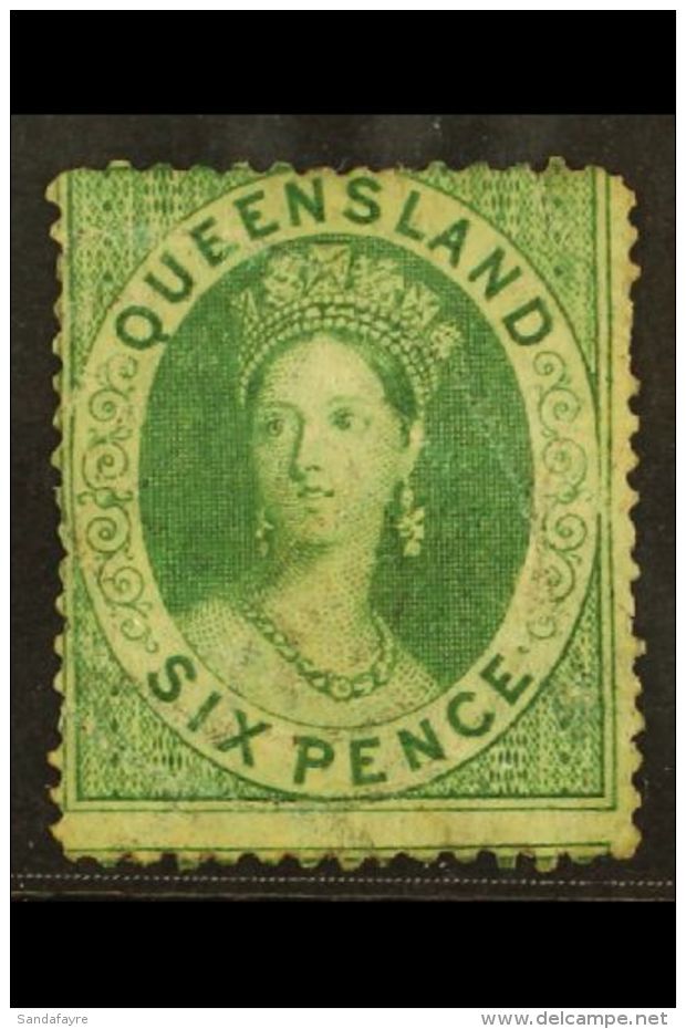 QUEENSLAND 1860 6d Green Wmk Large Star, Clean- Cut Perfs, SG 6, Mint With Small Faults. Cat &pound;1400. For More... - Other & Unclassified