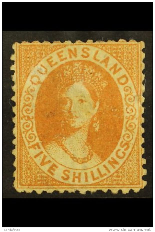 QUEENSLAND 1880 5s Yellow- Ochre, SG 124, Fine Mint With A Couple Of Slightly Short Perfs At Top. Signed Stolow.... - Autres & Non Classés