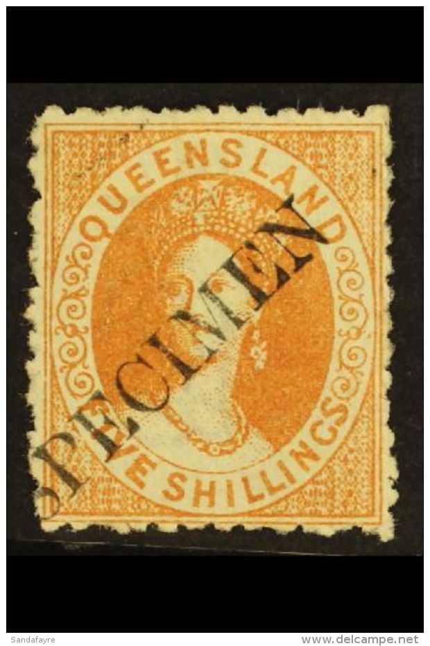 QUEENSLAND 1880 5s Yellow-ochre With "SPECIMEN" Overprint, SG 124s, Fine Mint, Very Fresh &amp; Scarce. For More... - Other & Unclassified