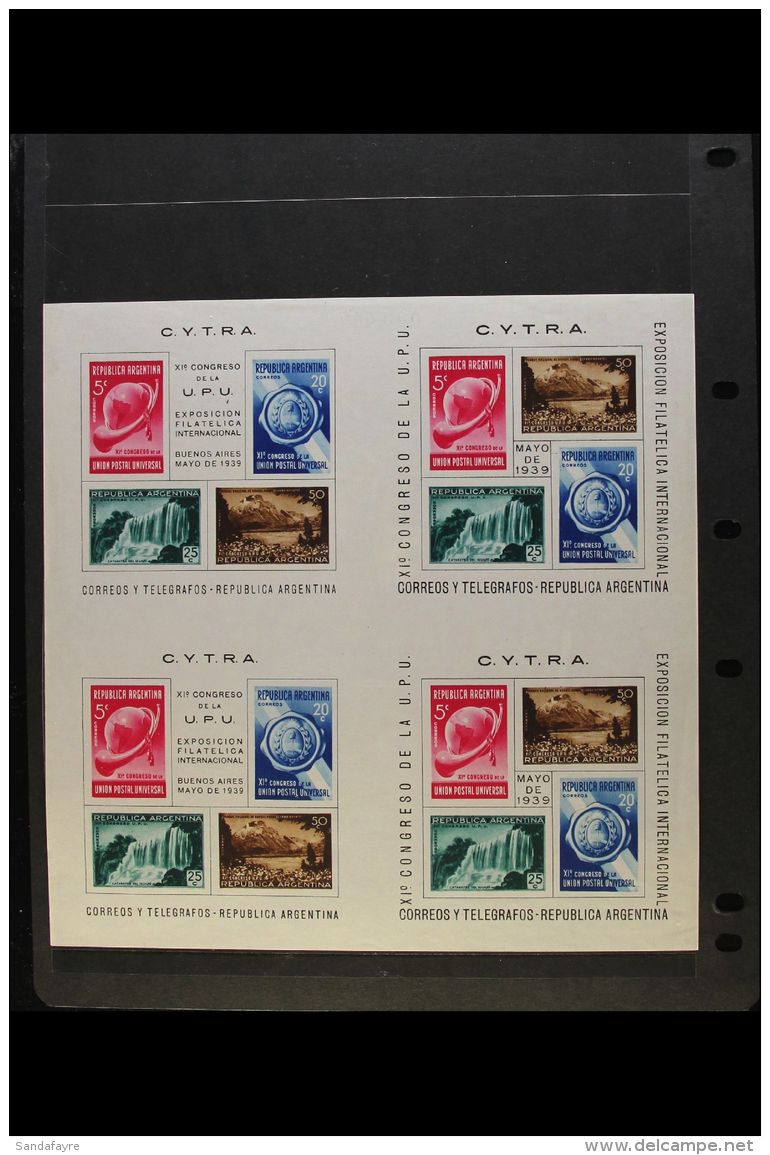 1939 Universal Postal Union Both Unsevered Blocks Of 4 Mini-sheets (Scott 468c/d, See Note After SG MS686a), Fine... - Other & Unclassified