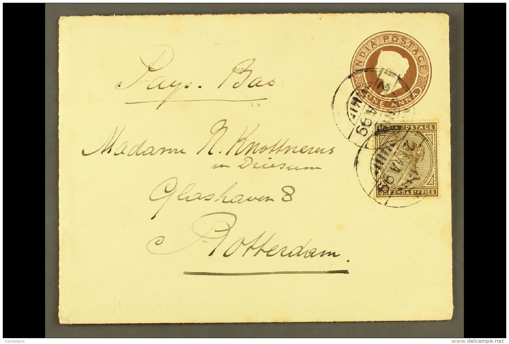 1899 (21 Mar) India 1a Postal Stationery Envelope, Uprated With 1a6p Adhesive, To Rotterdam, Tied By Aden Cds's;... - Aden (1854-1963)