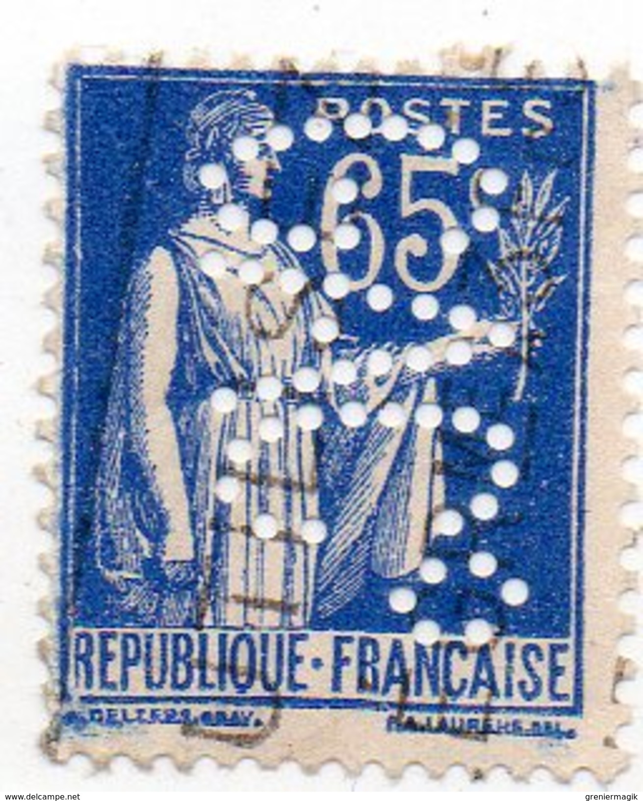 France - N°365 - 65c Type Paix Perforé G A C ° - GAC° - Perfin - Autres & Non Classés