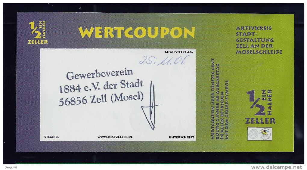 Regionalgeld, Local Currency "ZELLER" 1/2 Unit, Typ B,  Used, Paper - Sonstige & Ohne Zuordnung