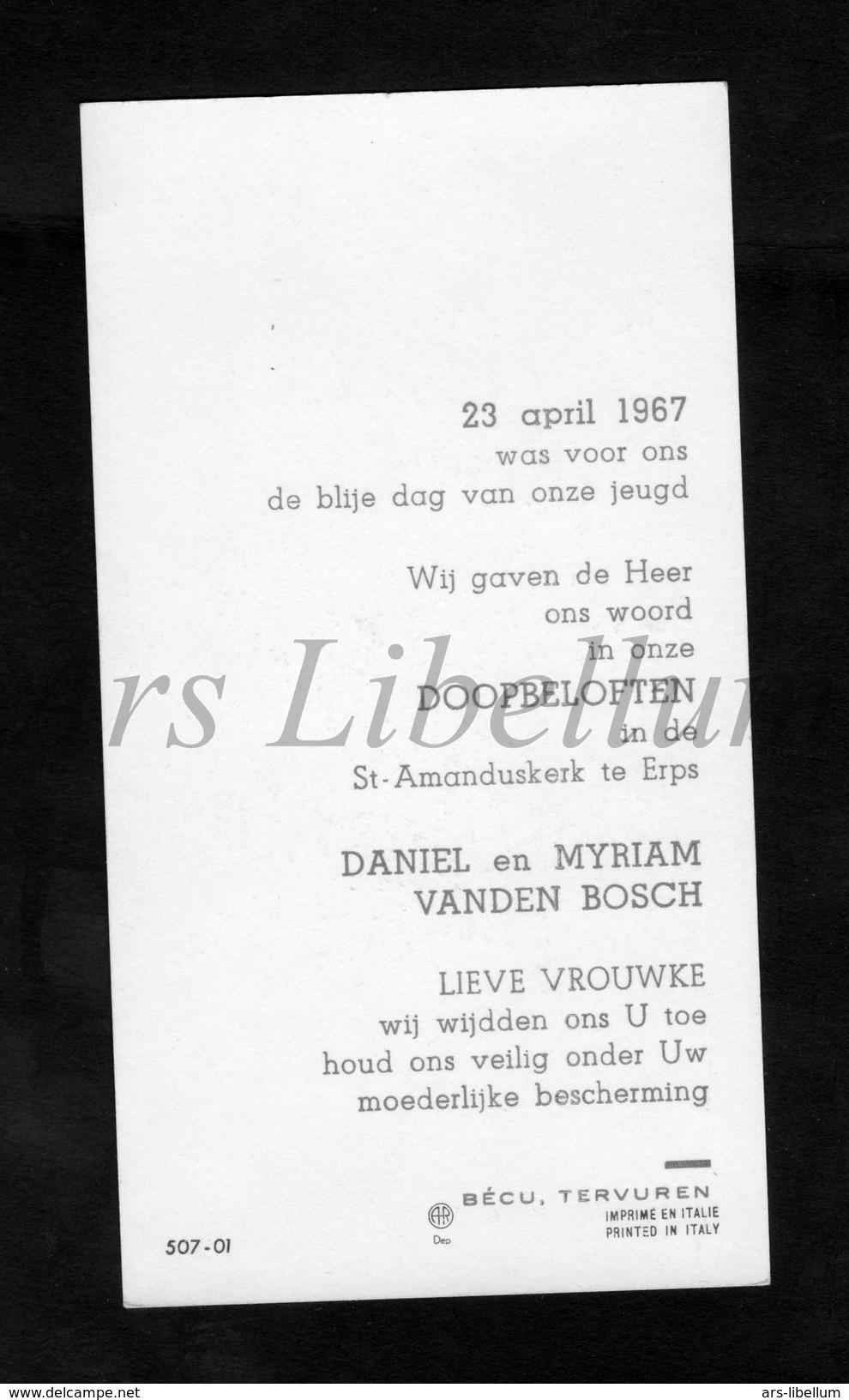 Communieprentje / Communie / Communion / Confirmation / 2 Scans / 1967 / Daniel En Myriam Vanden Bosch / Erps - Communion