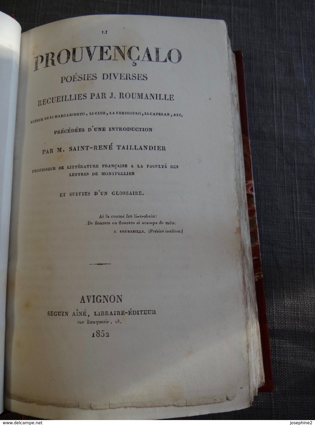 J.Roumanille Li prouvençalo 1852 Edition originale