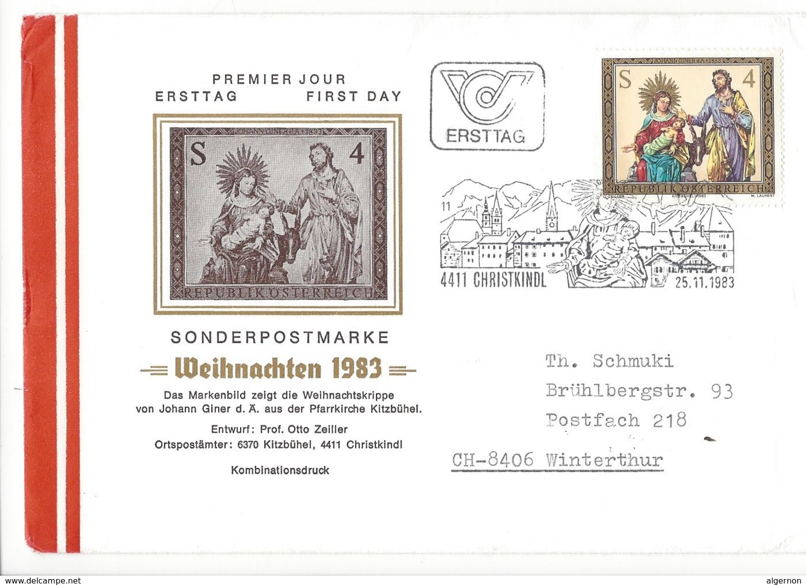 15950- Christkindl  Cover Sonderpostmarke Weihnachten 25.11.1983 Pour Winterthur CH - Noël