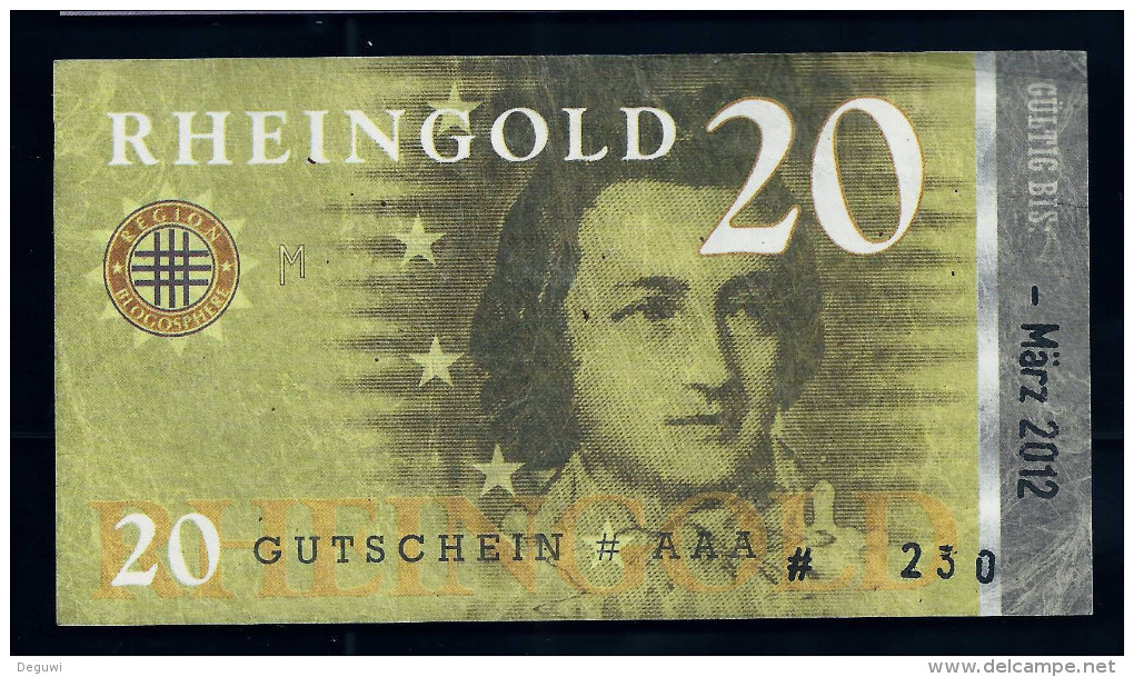 Regionalgeld, Local Currency "RHEINGOLD" 20 Units, UNC, Polymer - Sonstige & Ohne Zuordnung