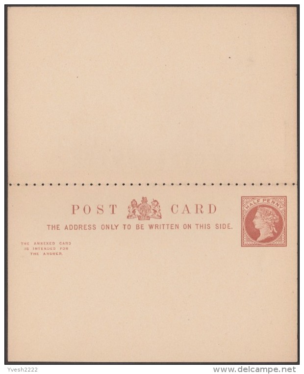 Grande-Bretagne 1878-1882. 2 Cartes Postales, Entiers Avec Réponse Payée, Papiers Mince (12/2) Et épais (14/2) - Entiers Postaux