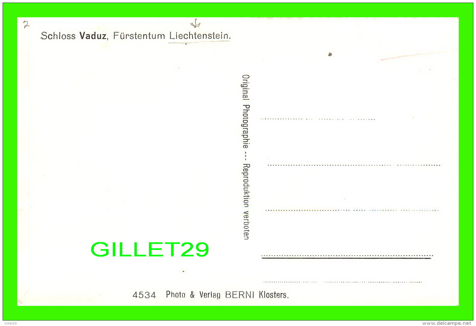 VADUZ, LIECHTENSTEIN - FURSTENTUM - SCHLOSS VADUZ -  PHOTO &amp; VERLAG, BERNI - - Liechtenstein