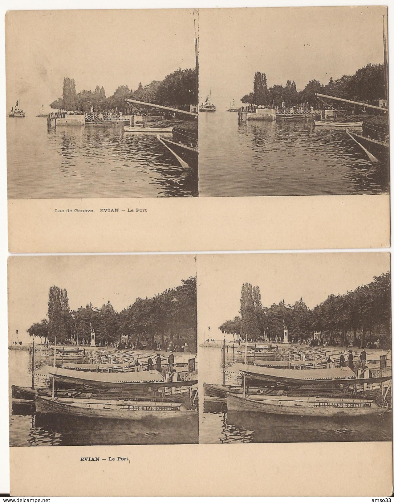 8950. LOT DE 2 CPA STEREOSCOPIQUES. EVIAN 74. LE PORT. LAC DE GENEVE - Stereoscope Cards