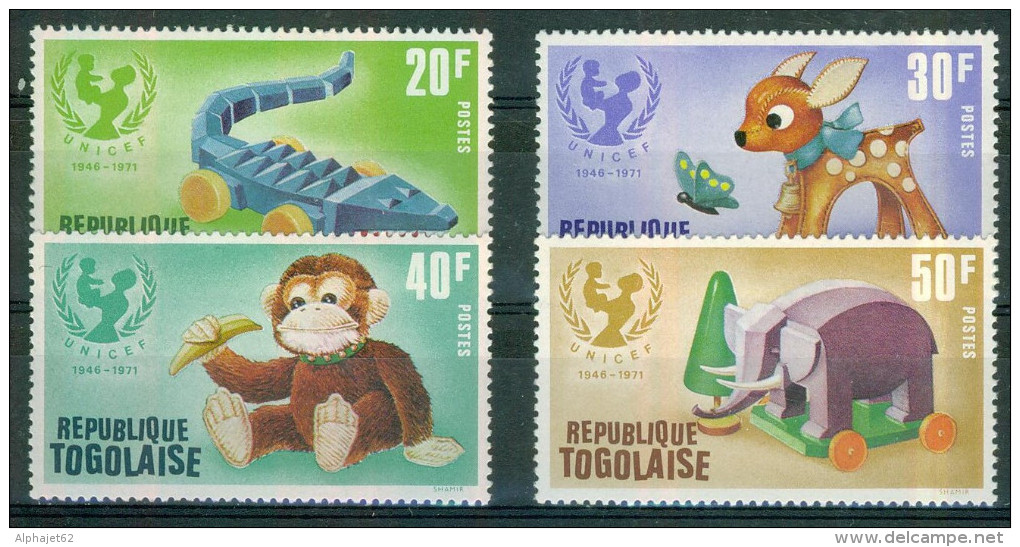 1971 - Jouets - TOGO - UNICEF - Crocodile Articulé, Faon Et Singe En Peluche, Eléphant à Roulettes - N° 727 à 730 * - Togo (1960-...)