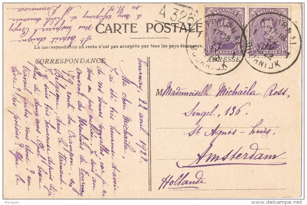 20469. Postal TOURNAI (Belgien) 1922. Pensionnat Des Ursulimes De St. Omer - Cartas & Documentos