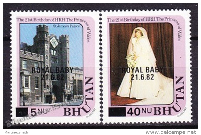 Bhutan - Bhoutan 1982 Yvert 587- 88, 21th Birthday Of HRH The Princess Of Wales - Royal Baby Overprint - MNH - Bhutan