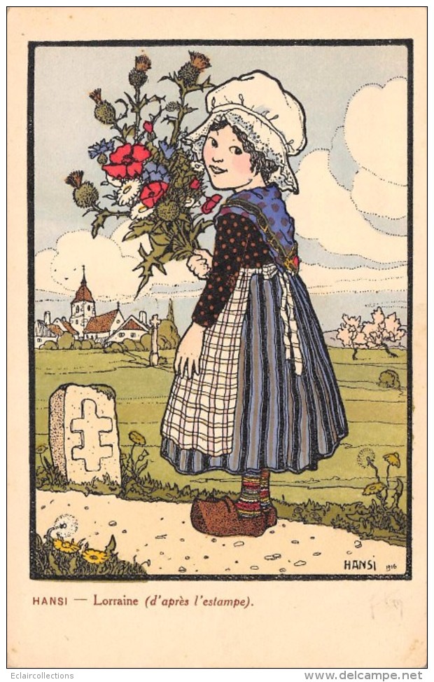 Illustrateur  Hansi       Lorraine. 1916    Jeune Fille. Fleurs Des Champs Coquelicots.Chardons - Hansi