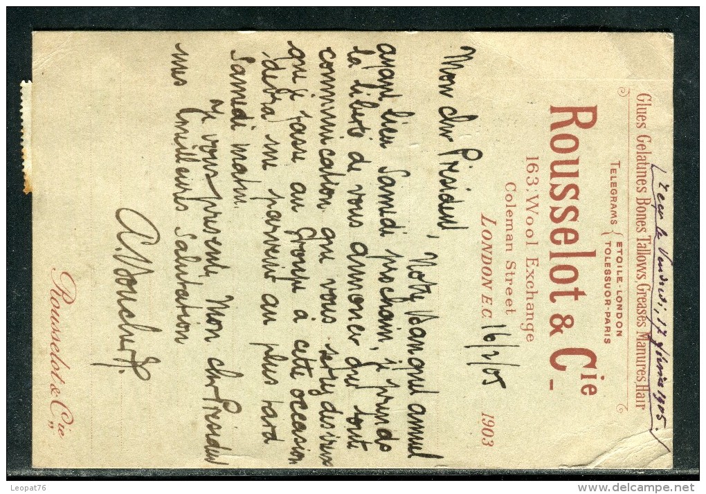Grande Bretagne - Carte Commerciale De Londres Pour Paris En 1905 - Réf D 39 - Briefe U. Dokumente