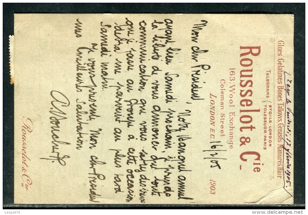 Grande Bretagne - Carte Commerciale De Londres Pour Paris En 1905 - Réf D 39 - Cartas & Documentos