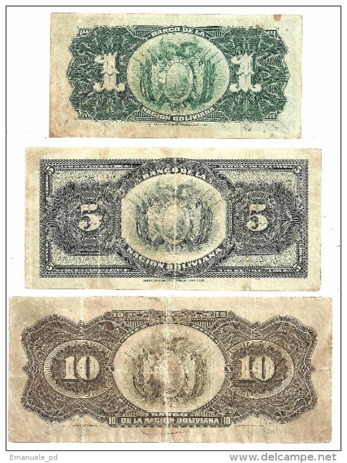 Bolivia Lot 1 - 5 - 10 Bolivianos 1911  .S. - Bolivia