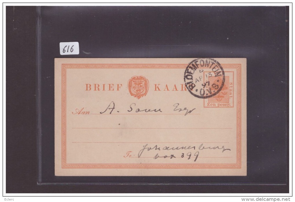 ORANGE VRIJ STAAT - GANZSACHE - CARTE ENTIER POSTAL - Oranje Vrijstaat (1868-1909)