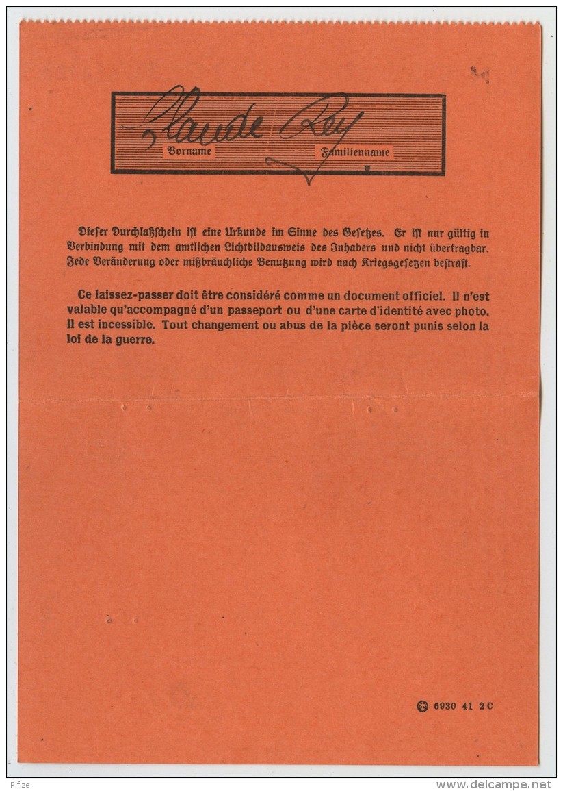 Guerre De 1939-45. Laissez-passer Ouest Police De Besançon Pour Se Rendre à Dijon. Mars 1942 + Recommandé Le Contenant. - Documents